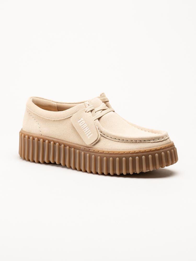 Torhill Bee D - Beige chunky snörskor i mocka