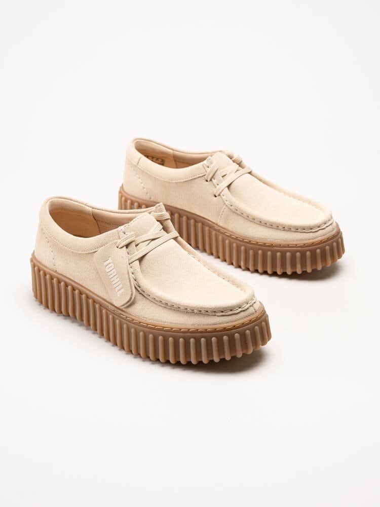 Torhill Bee D - Beige chunky snörskor i mocka
