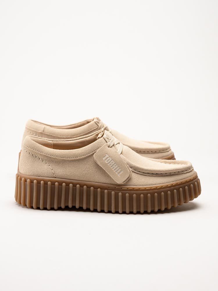 Torhill Bee D - Beige chunky snörskor i mocka