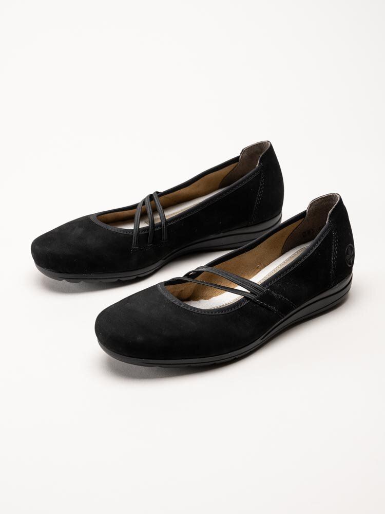 Rieker - Svarta ballerinaskor i nubuck