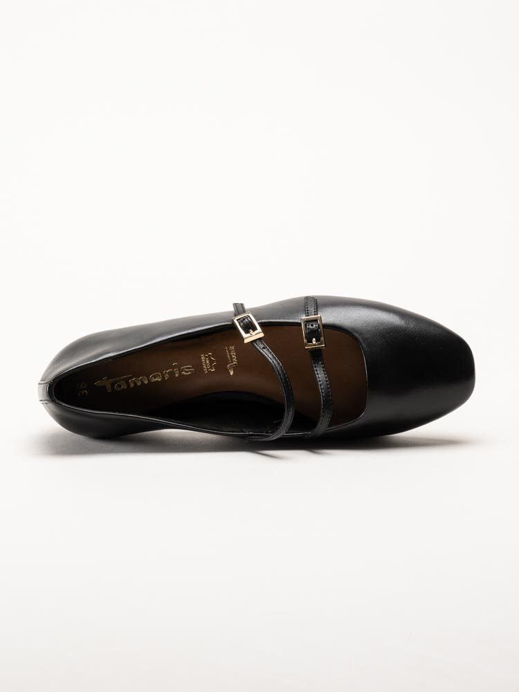 Tamaris - Svarta ballerinaskor i skinn