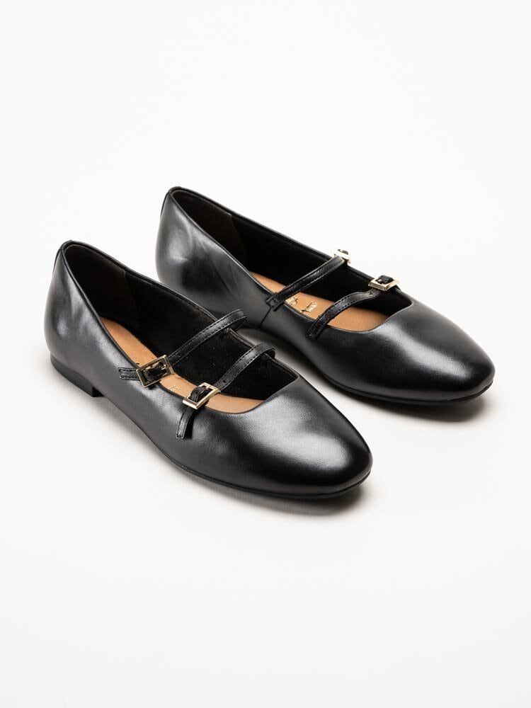 Tamaris - Svarta ballerinaskor i skinn