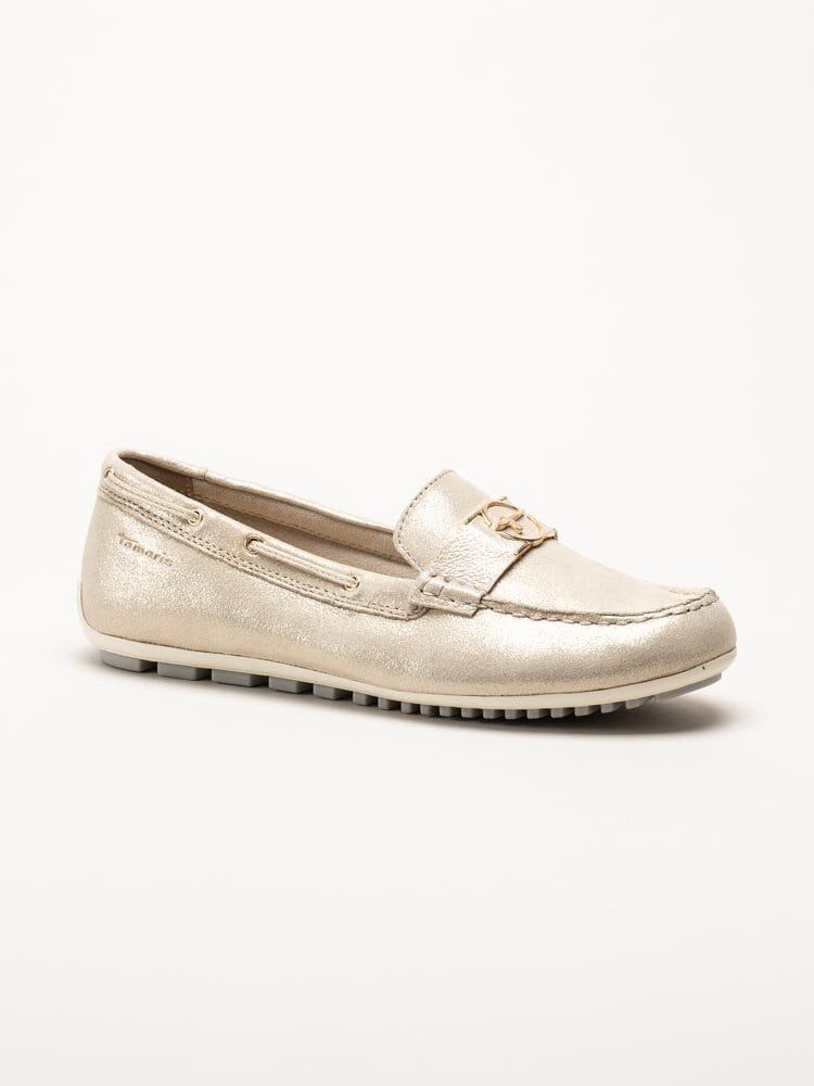 Tamaris - Guldiga loafers i mocka