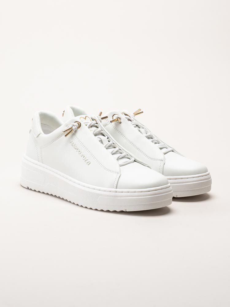 Marco Tozzi - Vita sneakers med gulddetaljer