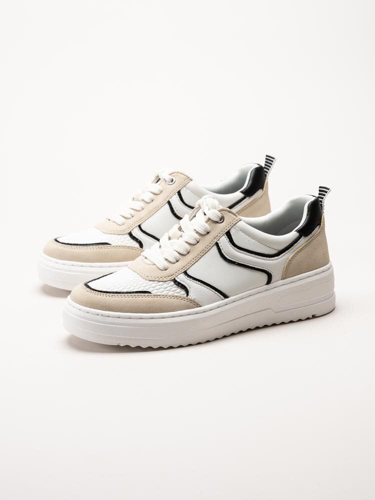 Marco Tozzi - Vita sneakers med beige detaljer
