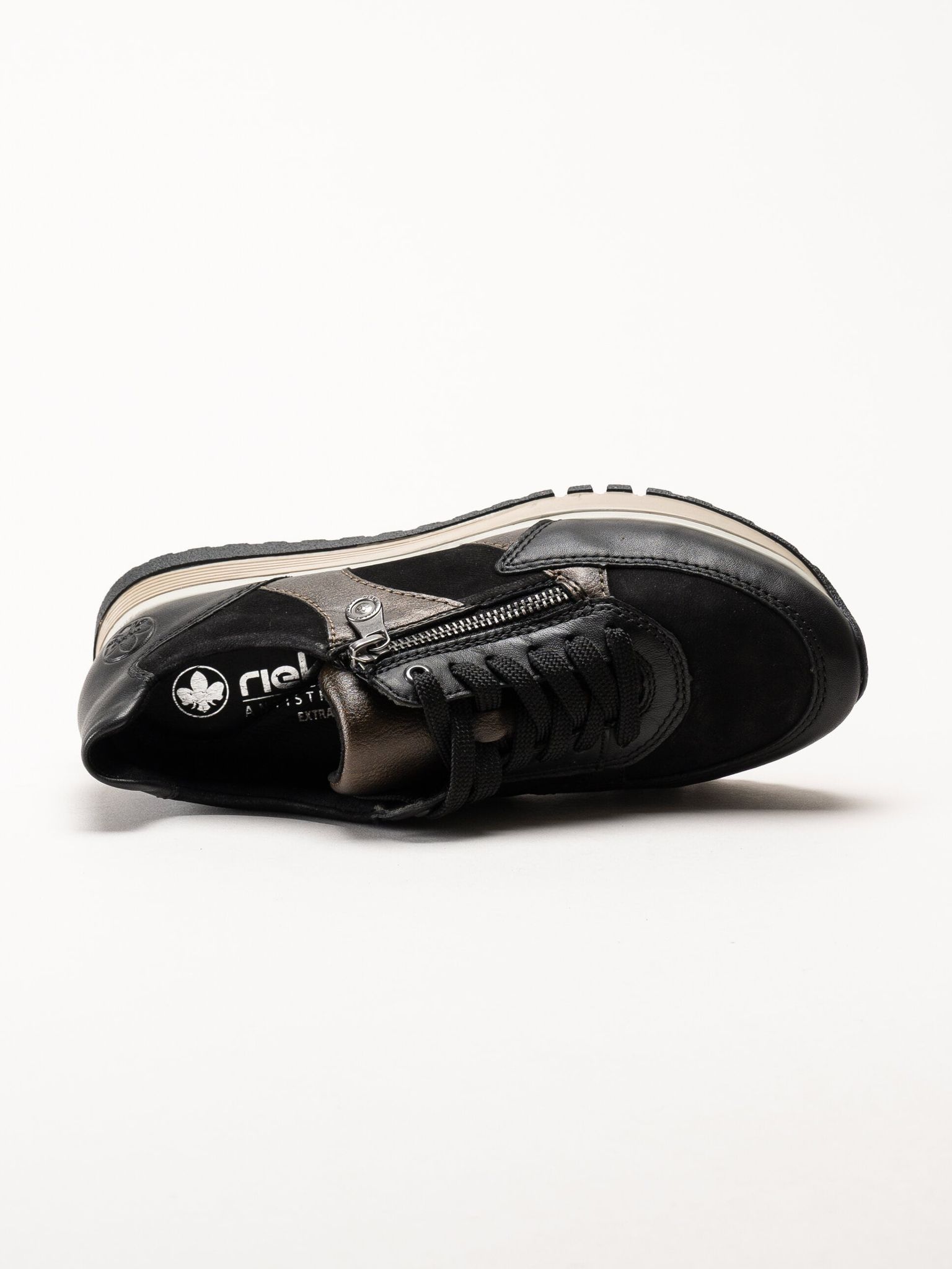 Rieker - Svarta sneakers i nubuck och skinn
