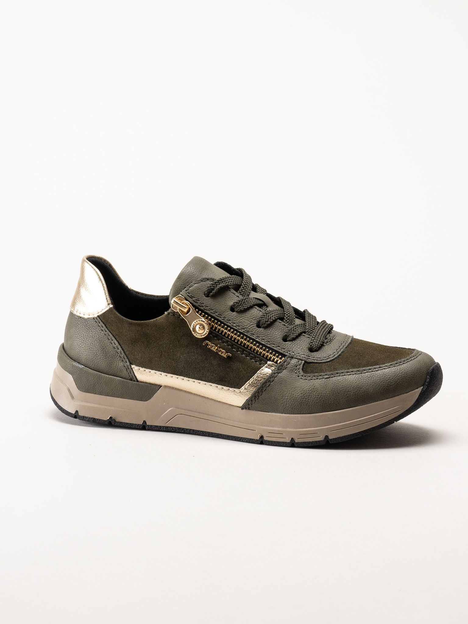 Rieker - Gröna sneakers med gulddetaljer