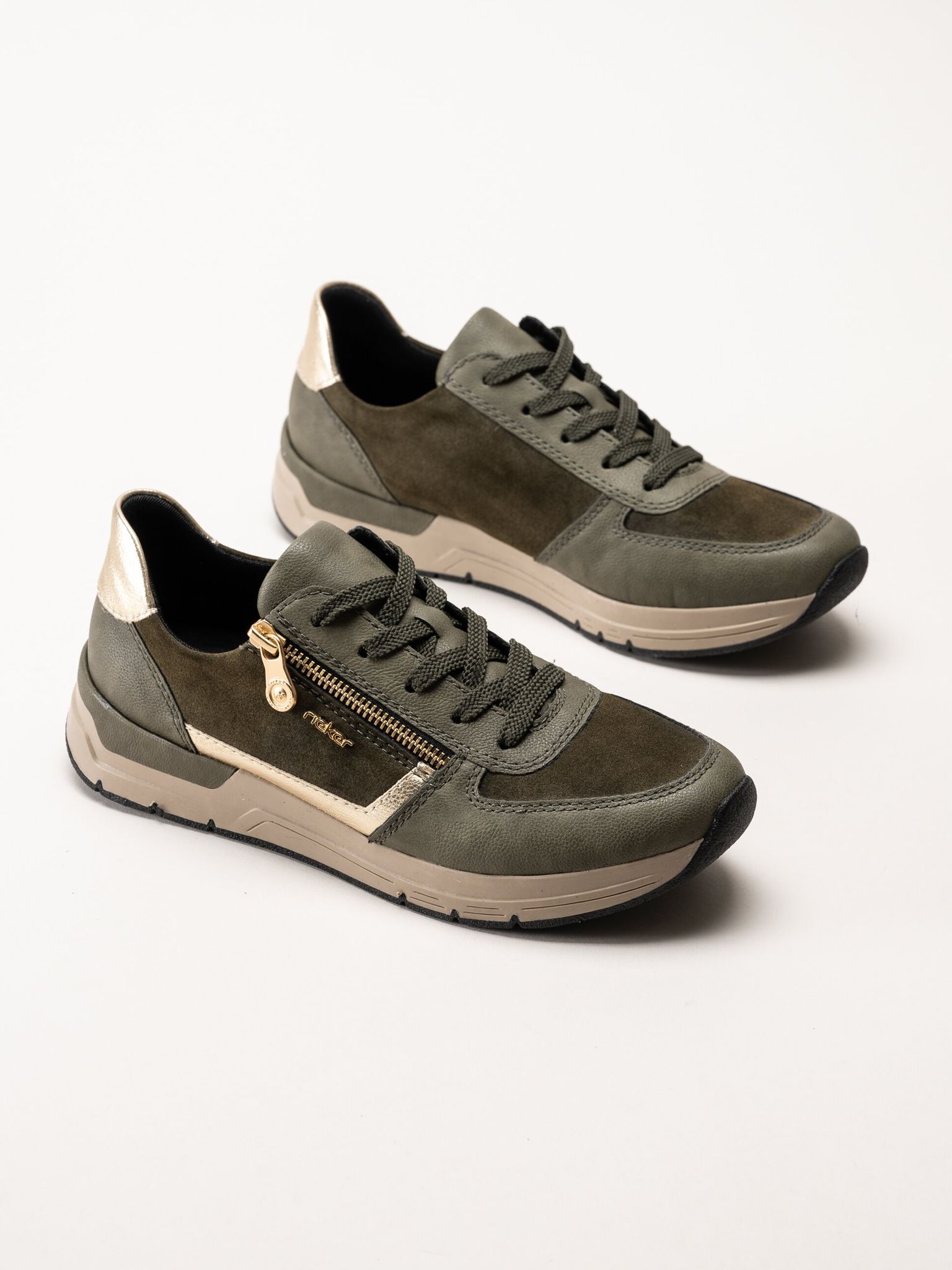 Rieker - Gröna sneakers med gulddetaljer