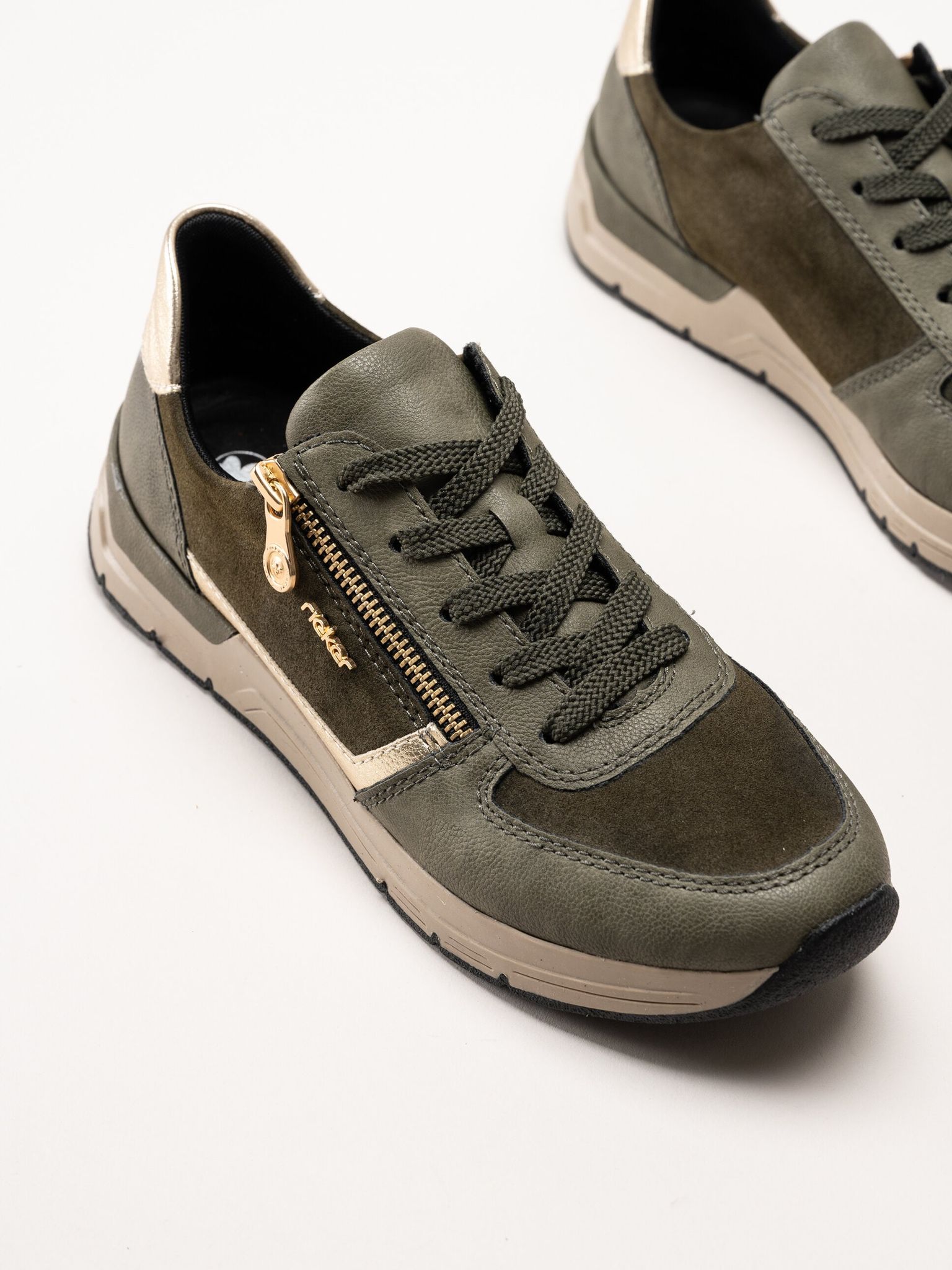 Rieker - Gröna sneakers med gulddetaljer