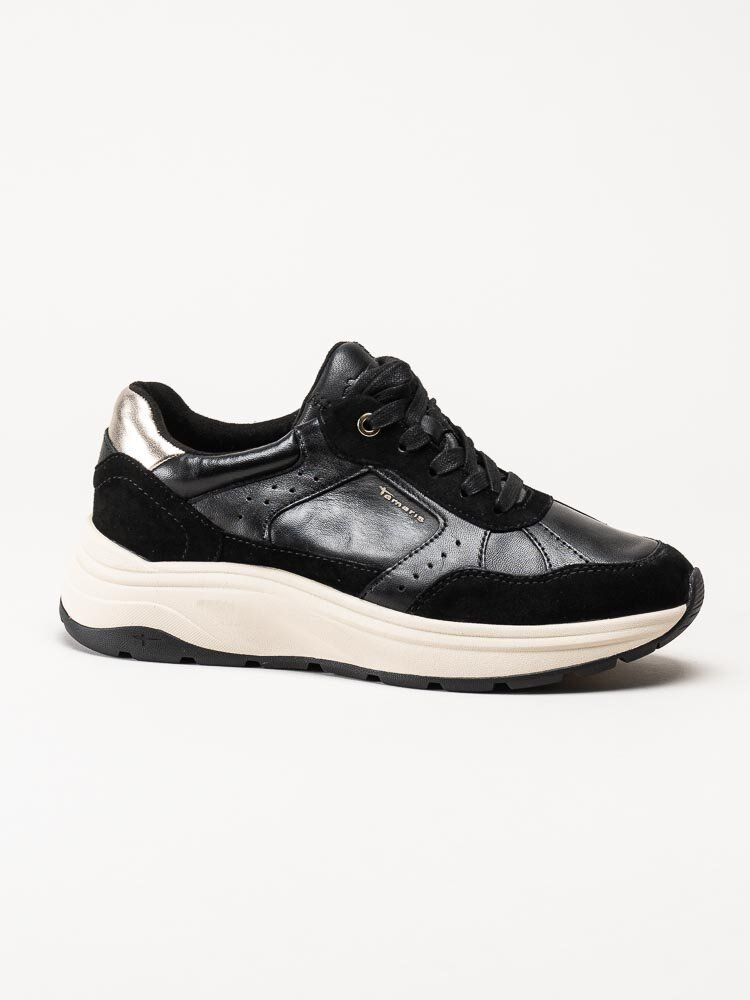 Tamaris - Svarta sneakers i skinn