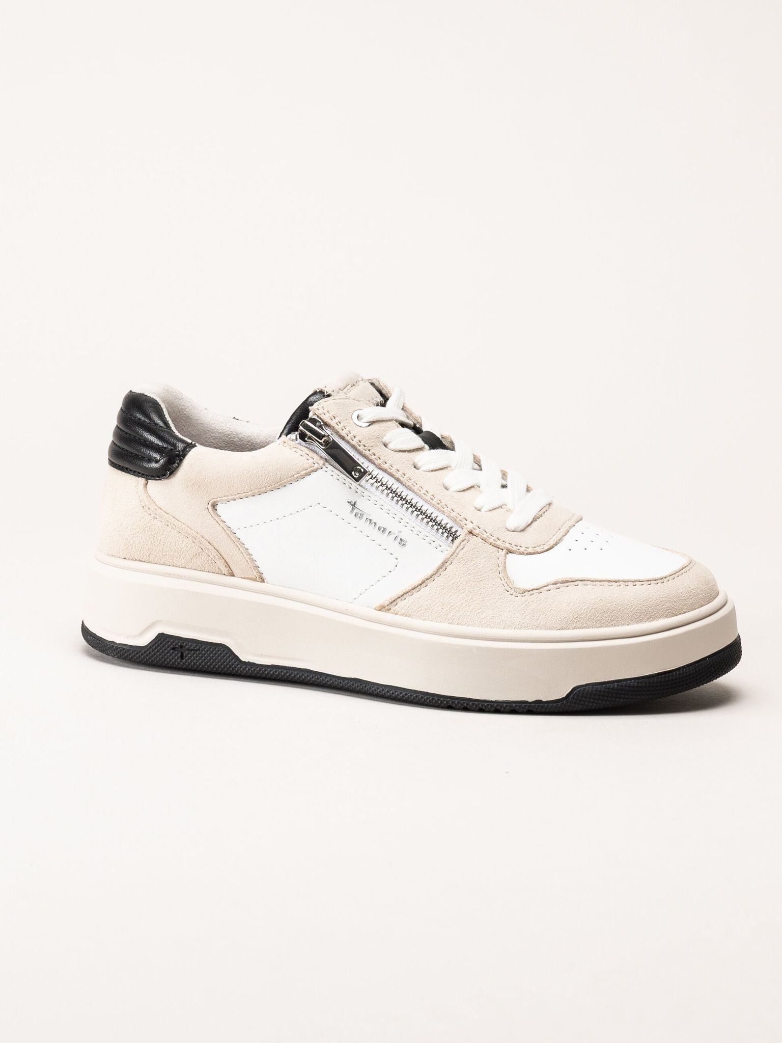 Tamaris - Off white sneakers i skinn och mocka