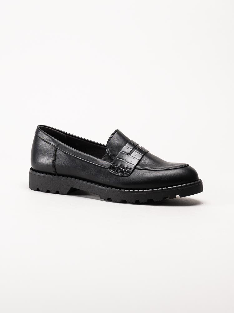 Tamaris - Svarta loafers i mjuk skinnimitation