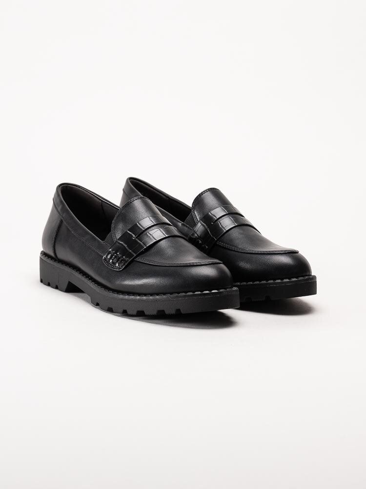 Tamaris - Svarta loafers i mjuk skinnimitation