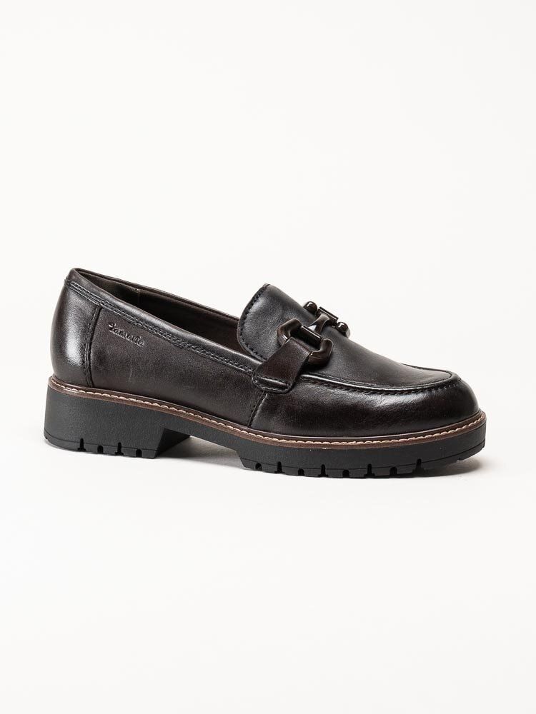 Tamaris - Mörkbruna loafers i skinn