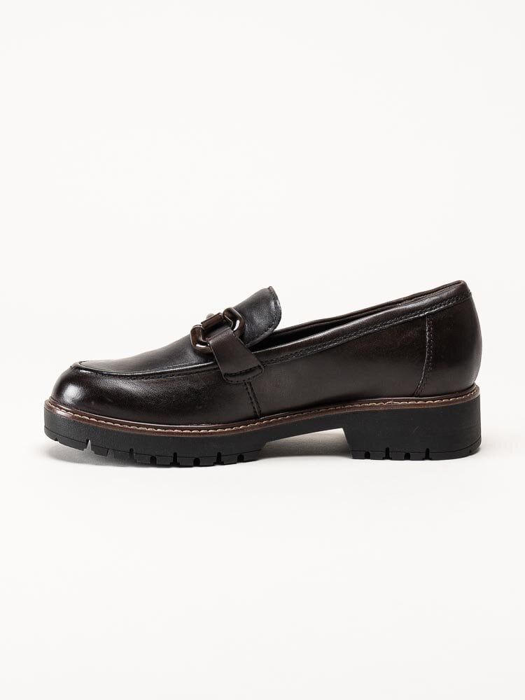 Tamaris - Mörkbruna loafers i skinn