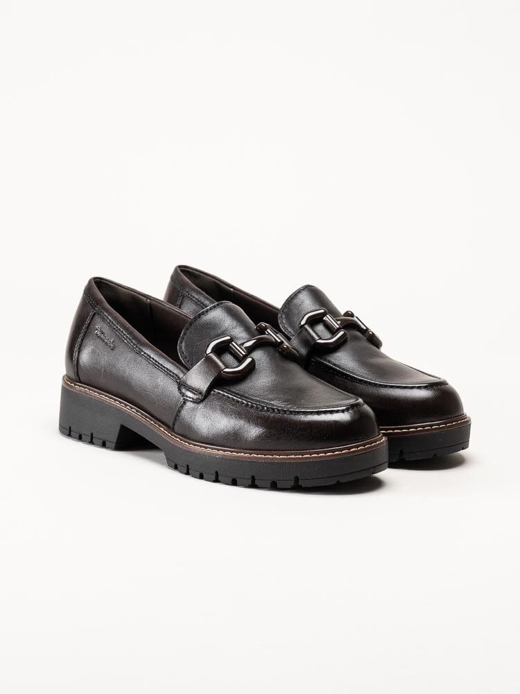 Tamaris - Mörkbruna loafers i skinn