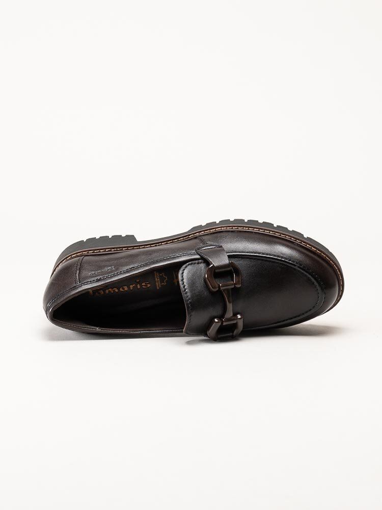 Tamaris - Mörkbruna loafers i skinn