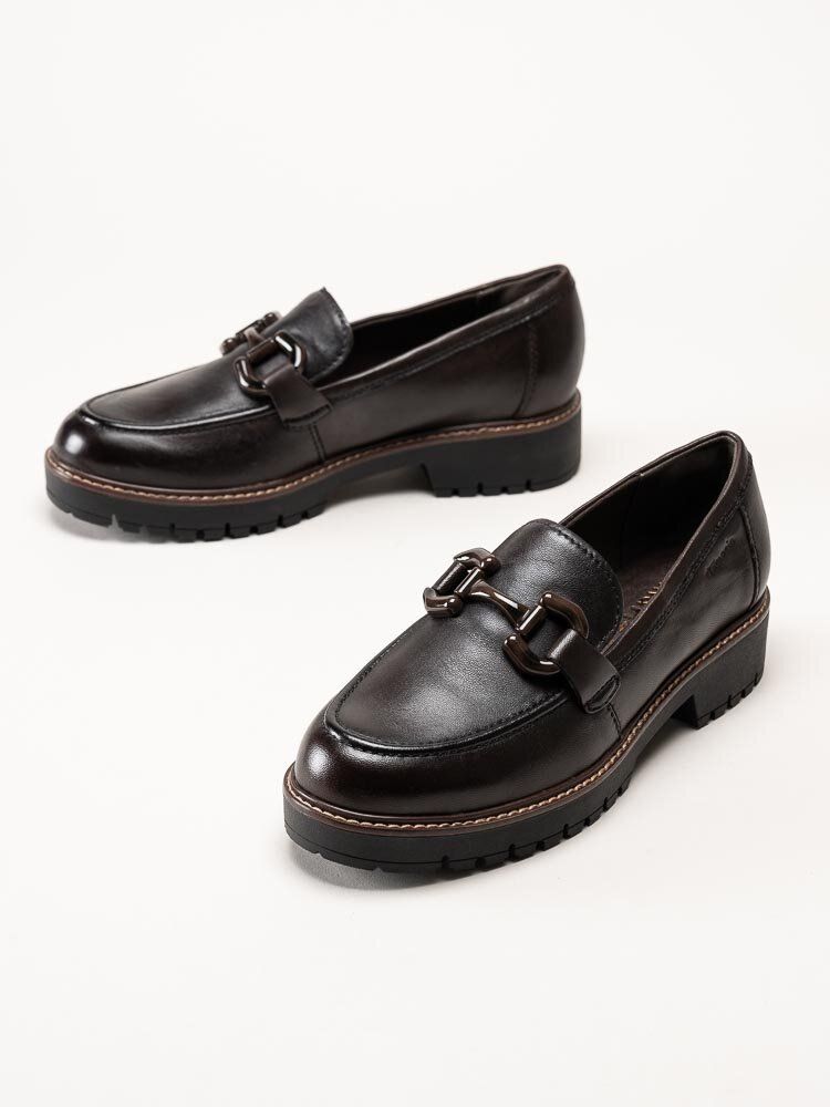 Tamaris - Mörkbruna loafers i skinn