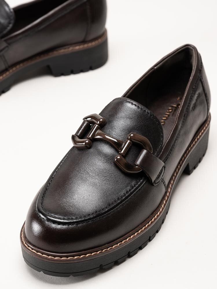 Tamaris - Mörkbruna loafers i skinn