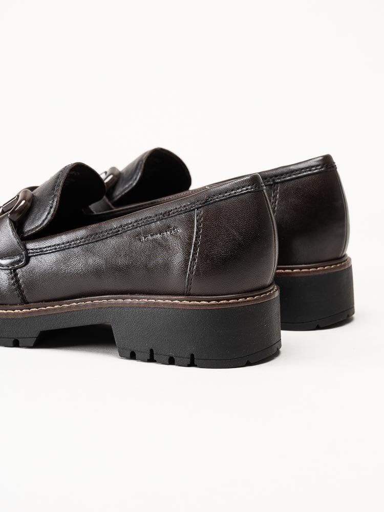 Tamaris - Mörkbruna loafers i skinn