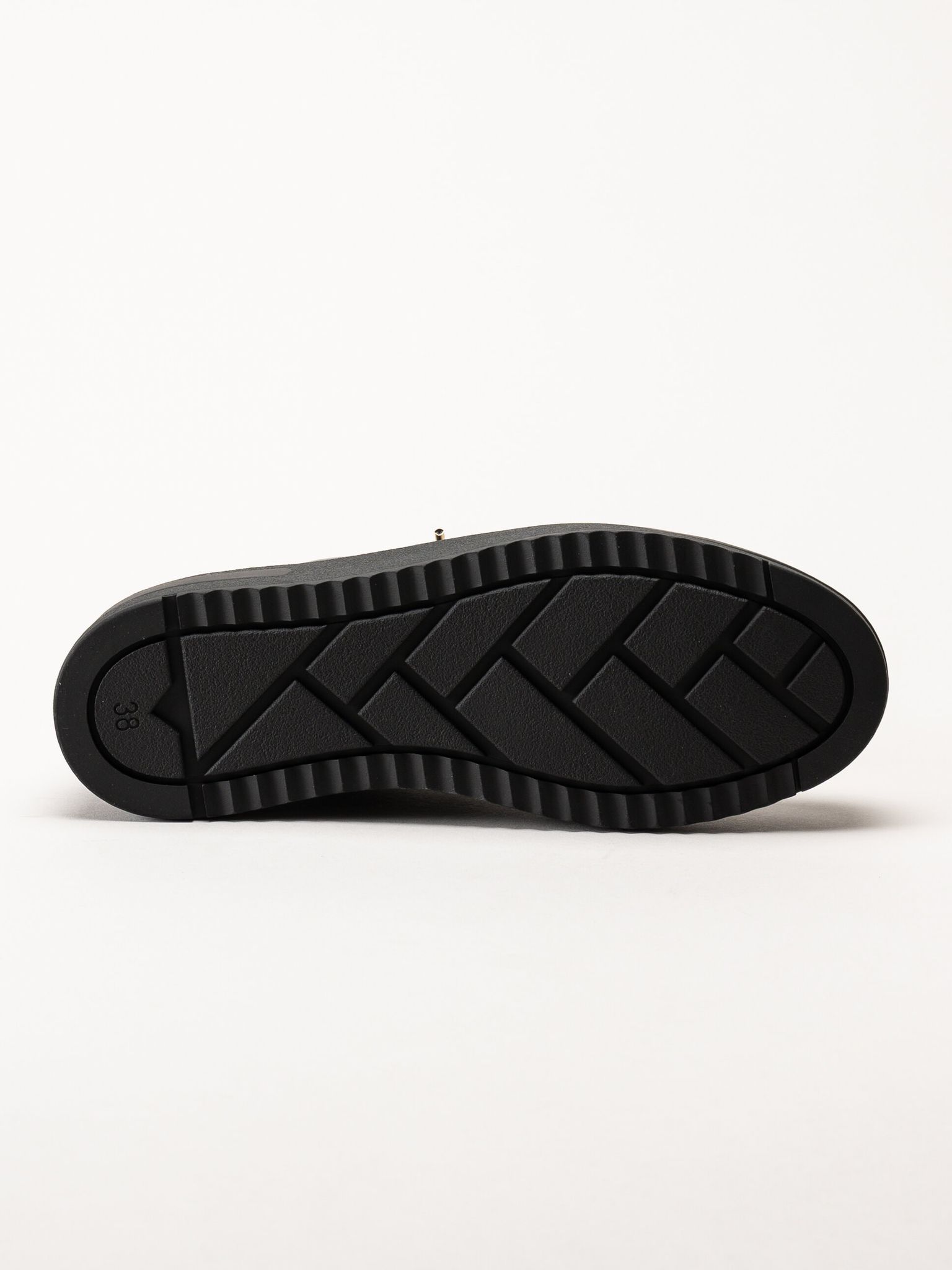 Marco Tozzi - Svarta sneakers i syntetlack med gulddetaljer