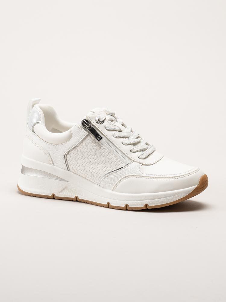Tamaris - Vita kilklackade sneakers i skinnimitation
