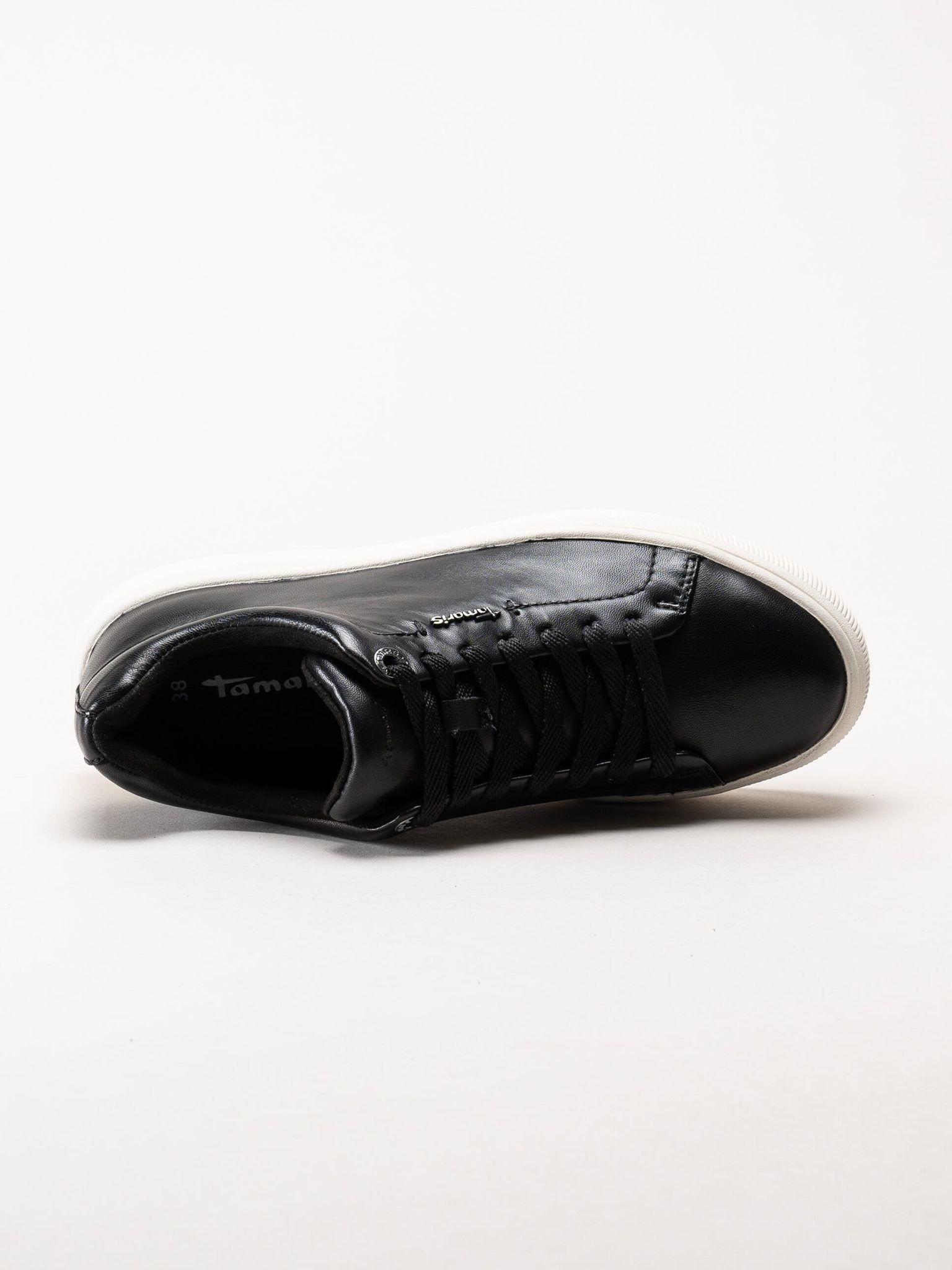 Tamaris - Svarta sneakers i skinn med platåsula