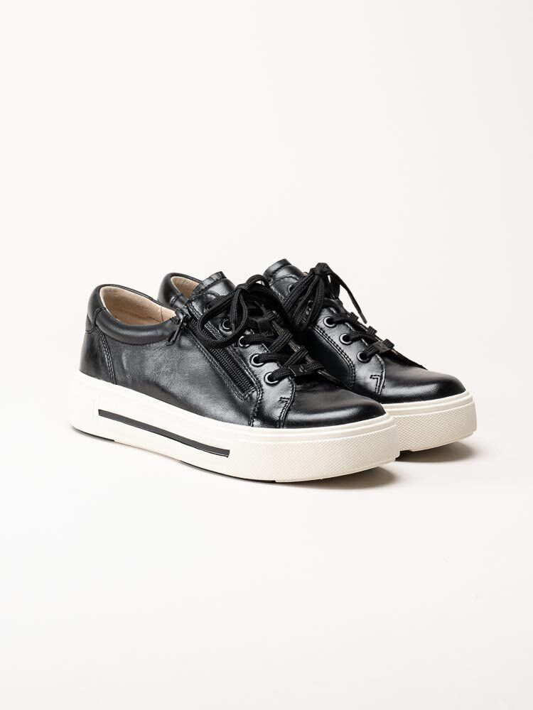 Caprice - Svarta platåsneakers i skinn