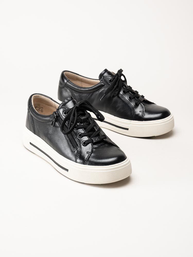 Caprice - Svarta platåsneakers i skinn