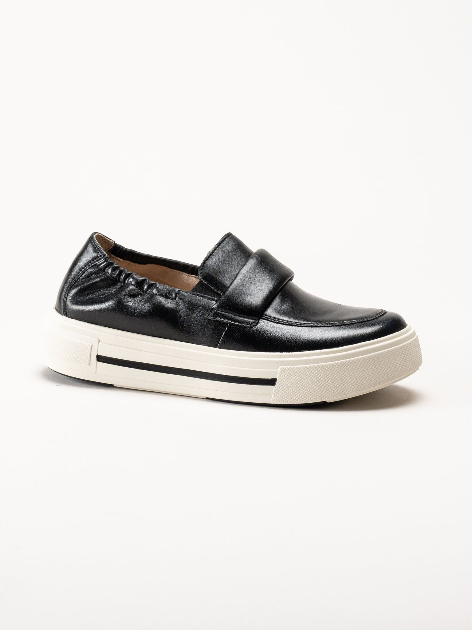 Caprice - Svarta loafers i skinn