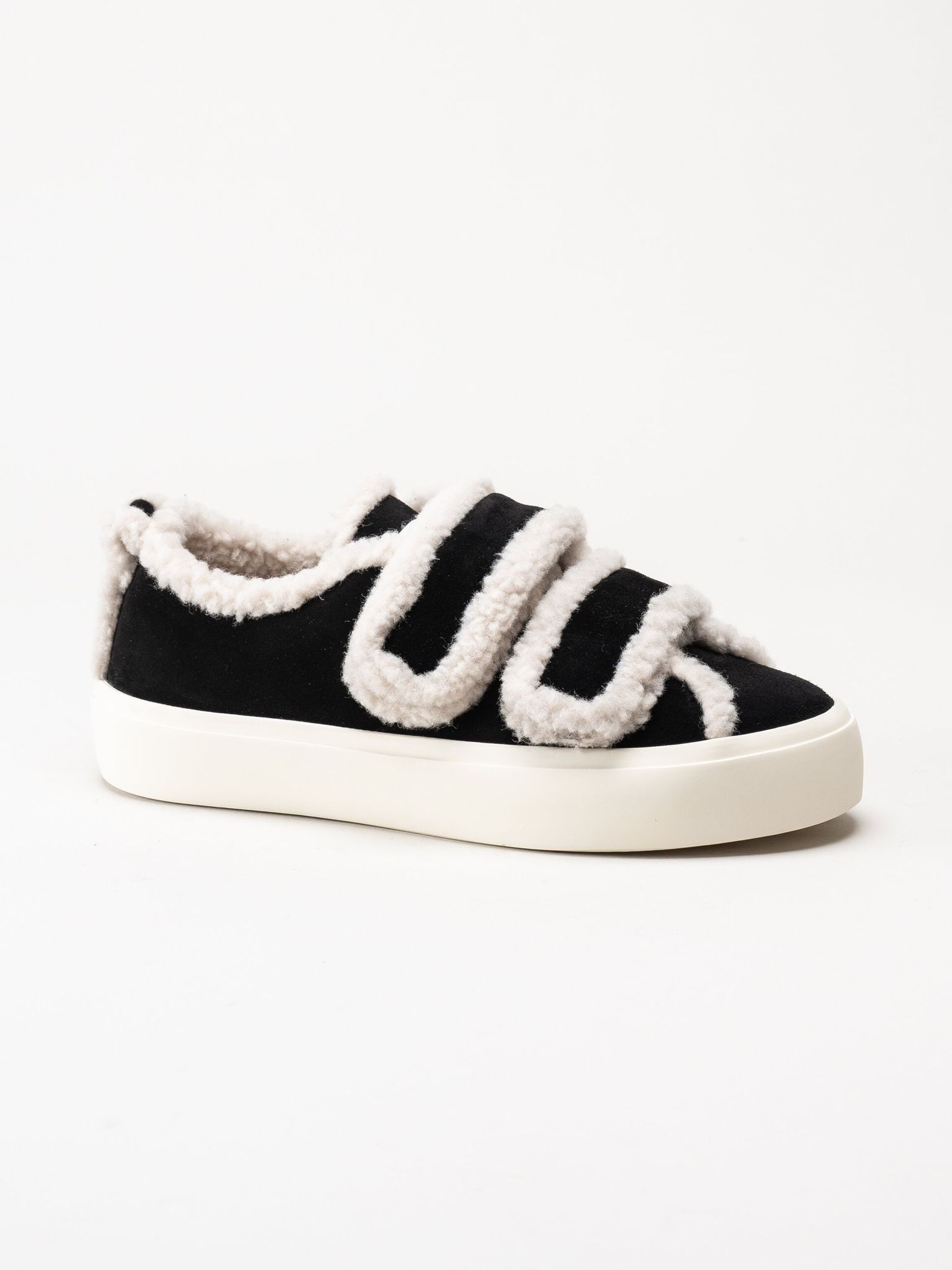 Inuikii - Shearling Low Velcro - Svarta ullfodrade sneakers i mocka