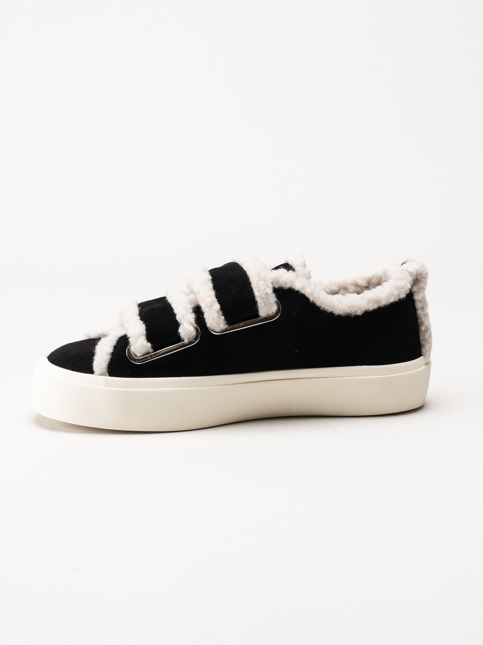 Inuikii - Shearling Low Velcro - Svarta ullfodrade sneakers i mocka