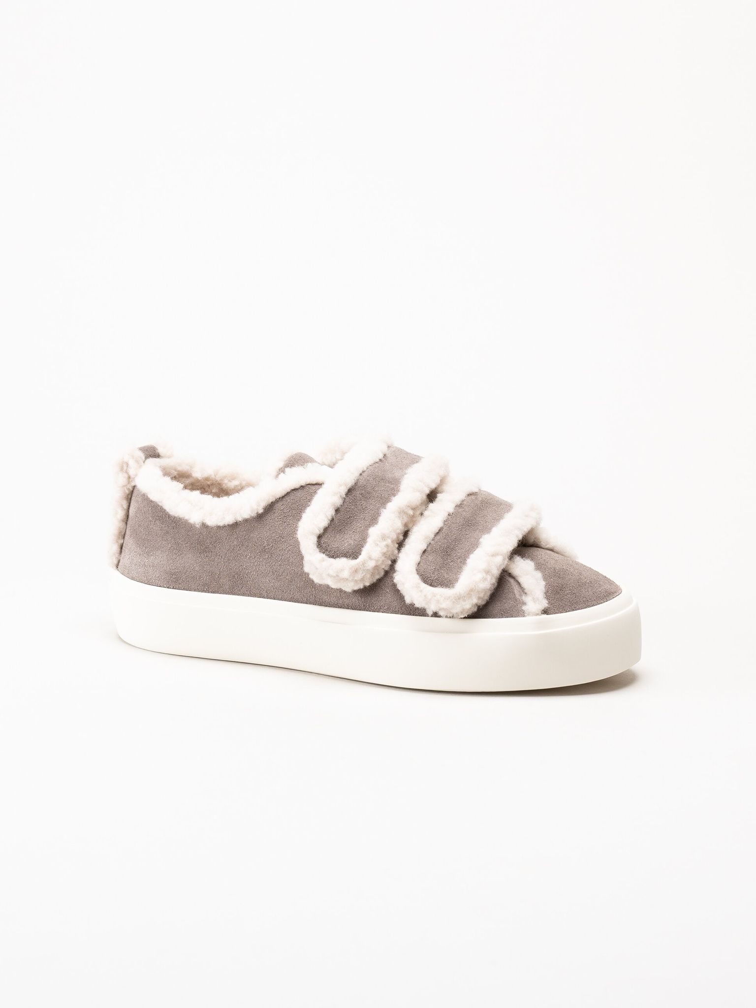 Inuikii - Shearling Low Velcro - Grå ullfodrade sneakers i mocka