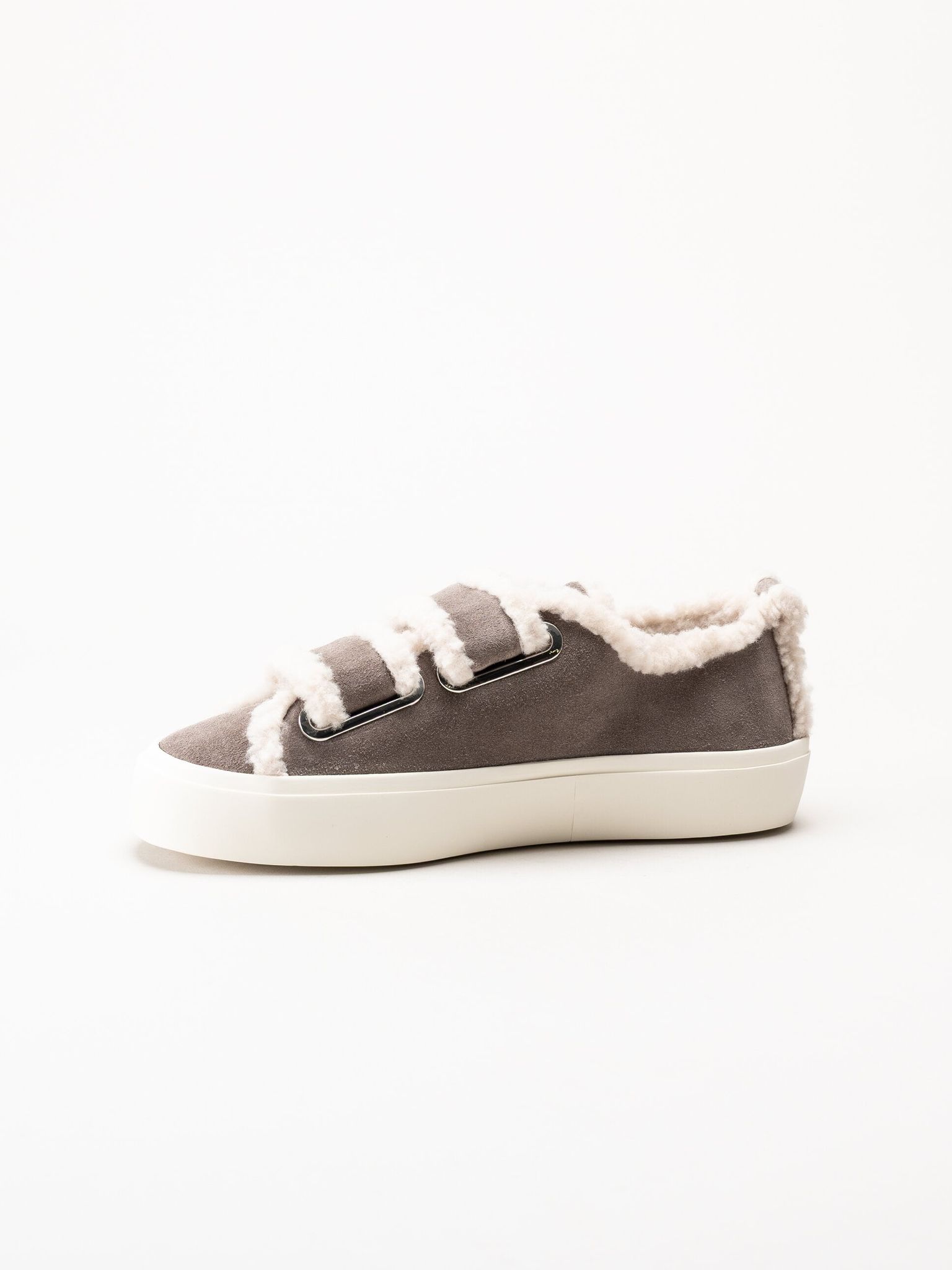 Inuikii - Shearling Low Velcro - Grå ullfodrade sneakers i mocka
