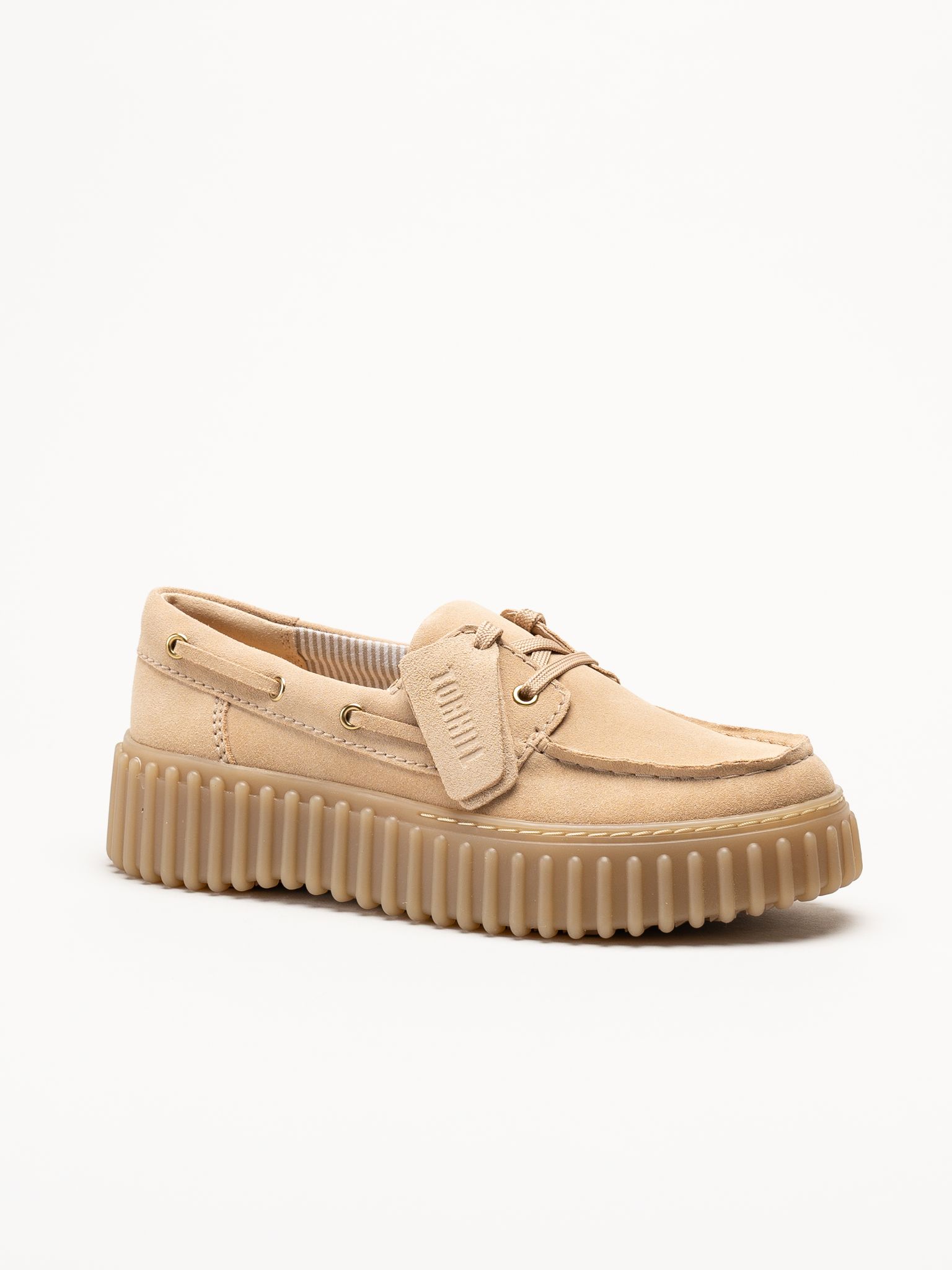 Clarks - Torhill Boat - Beige snörskor i mocka
