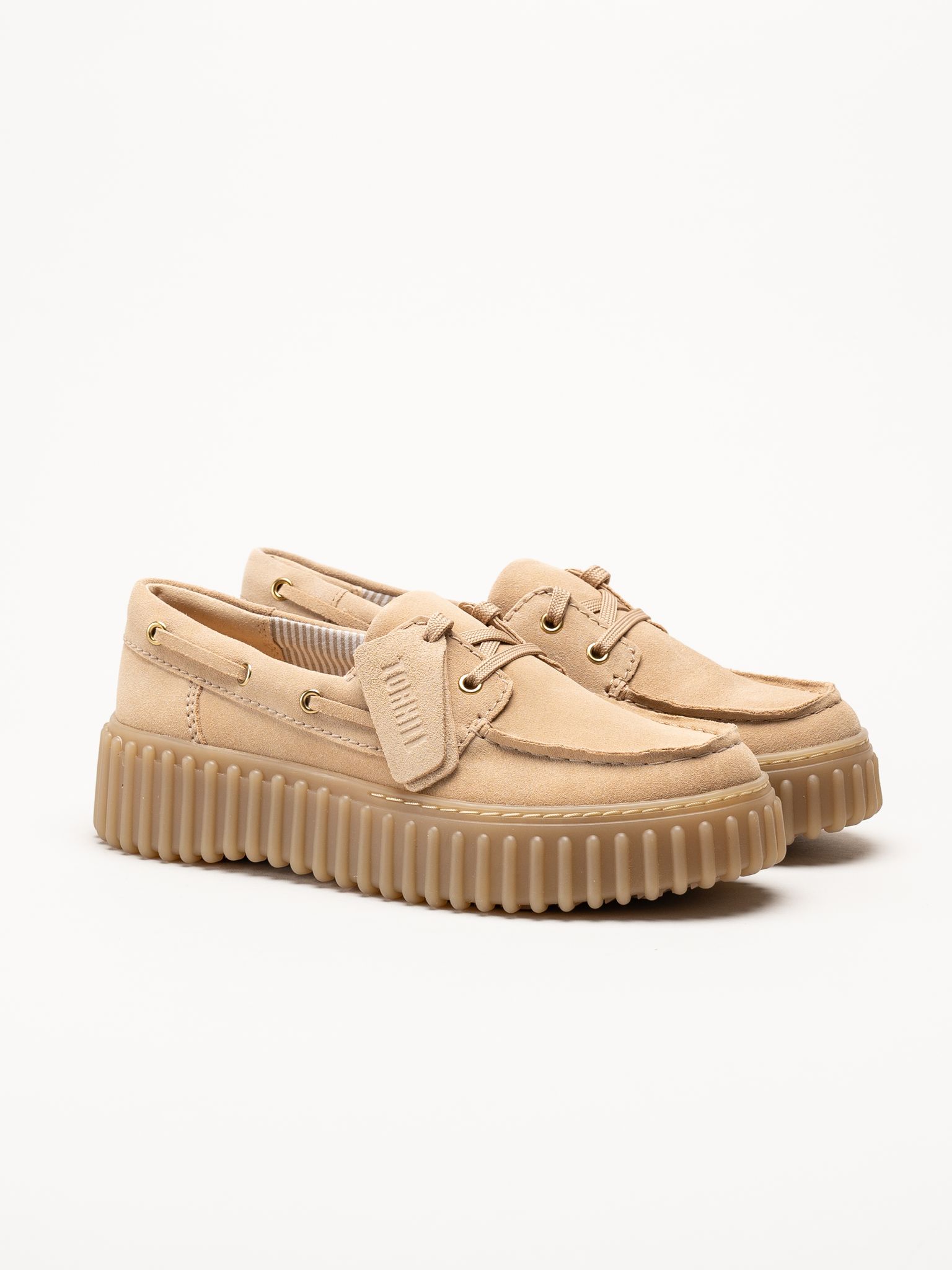 Clarks - Torhill Boat - Beige snörskor i mocka