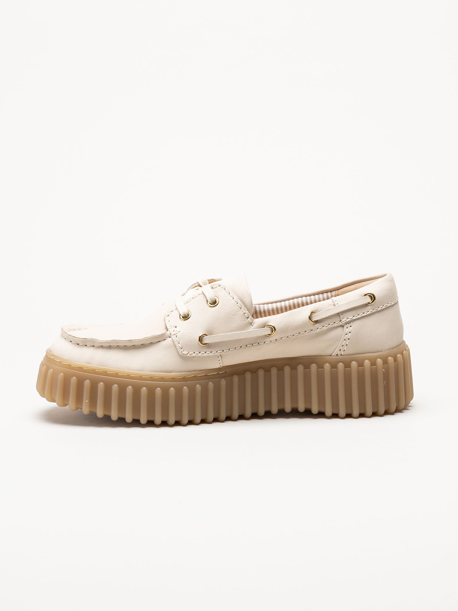 Clarks - Torhill Boat - Offwhite snörskor i nubuck