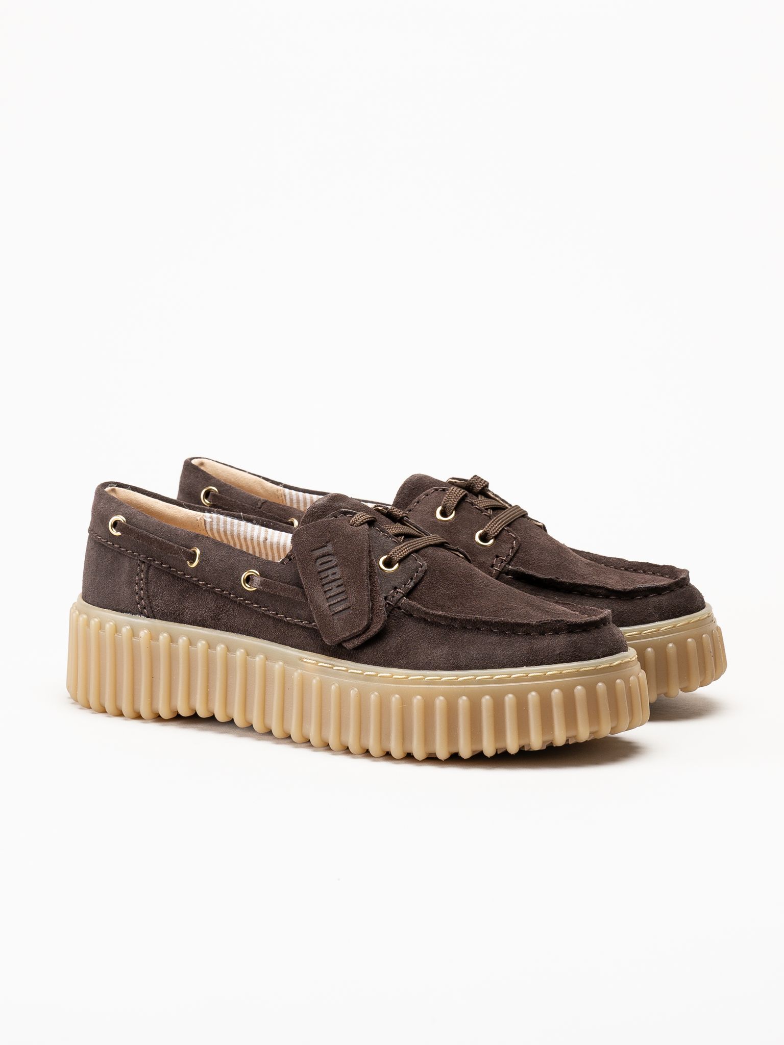 Clarks - Torhill Boat - Mörkbruna snörskor i mocka