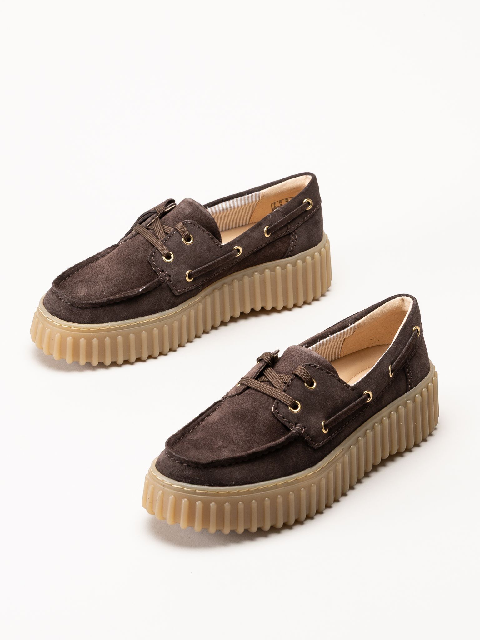 Clarks - Torhill Boat - Mörkbruna snörskor i mocka