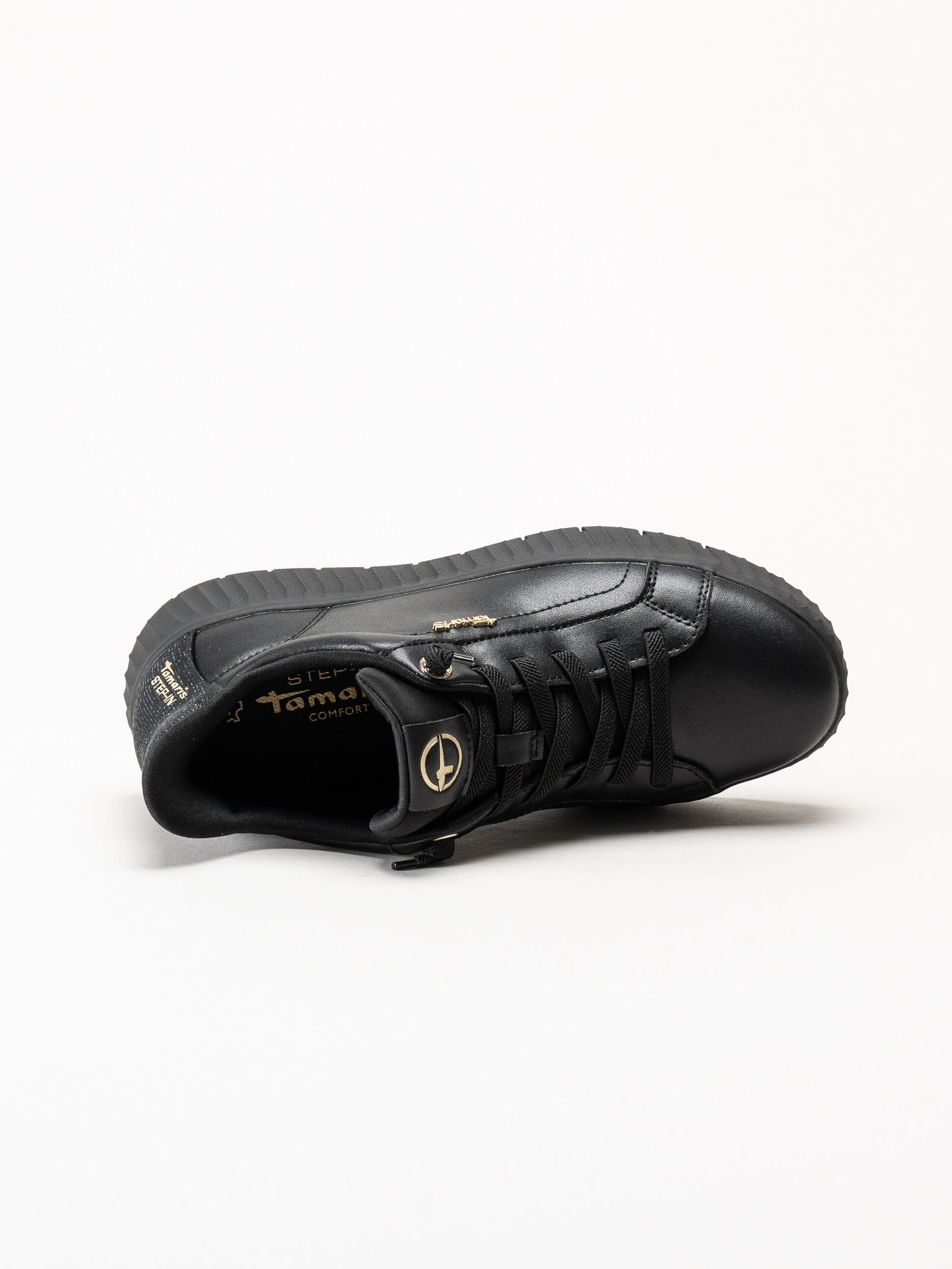Tamaris - Svarta sneakers i skinn