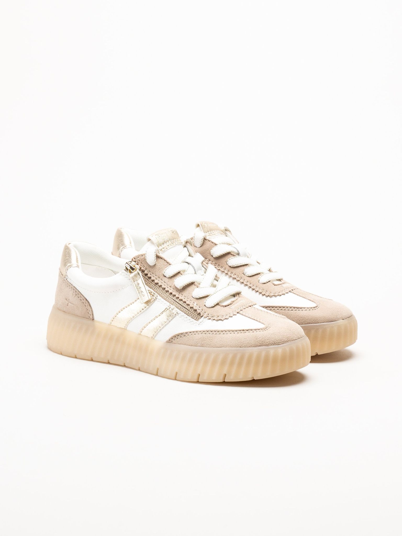 Tamaris Comfort - Beige sneakers i skinn och mocka