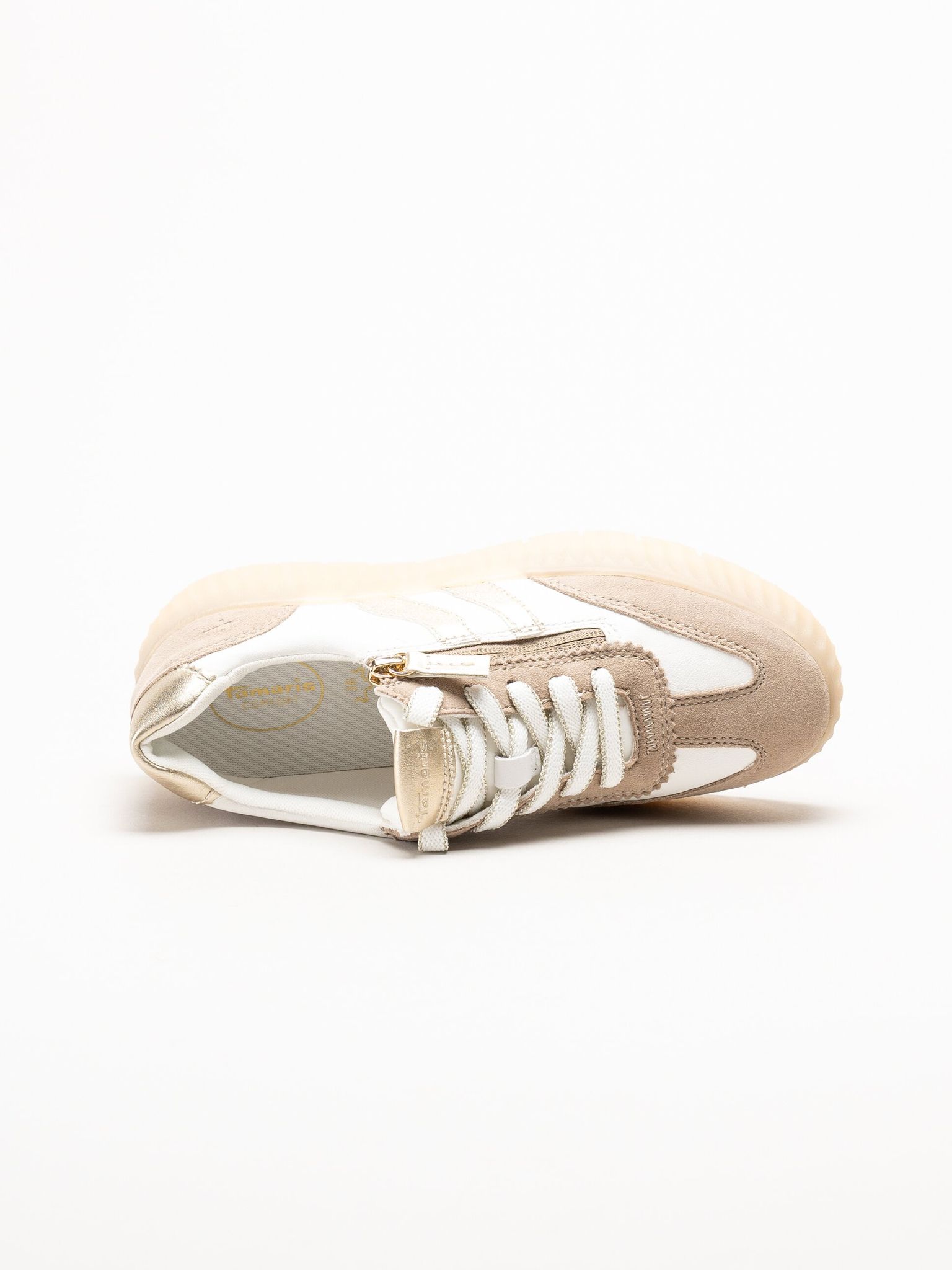 Tamaris Comfort - Beige sneakers i skinn och mocka