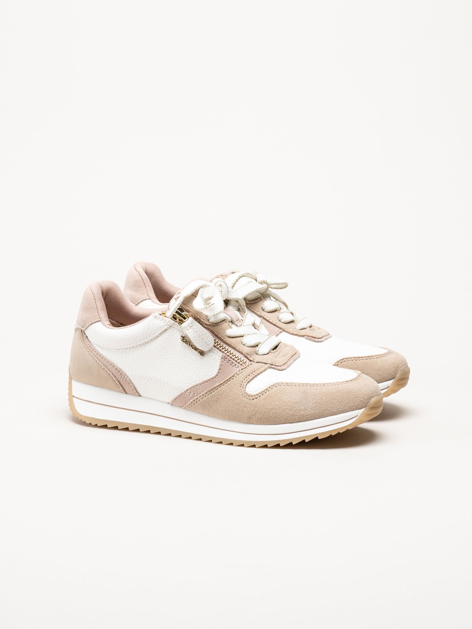 Tamaris - Wide fit - Beige sneakers i mocka