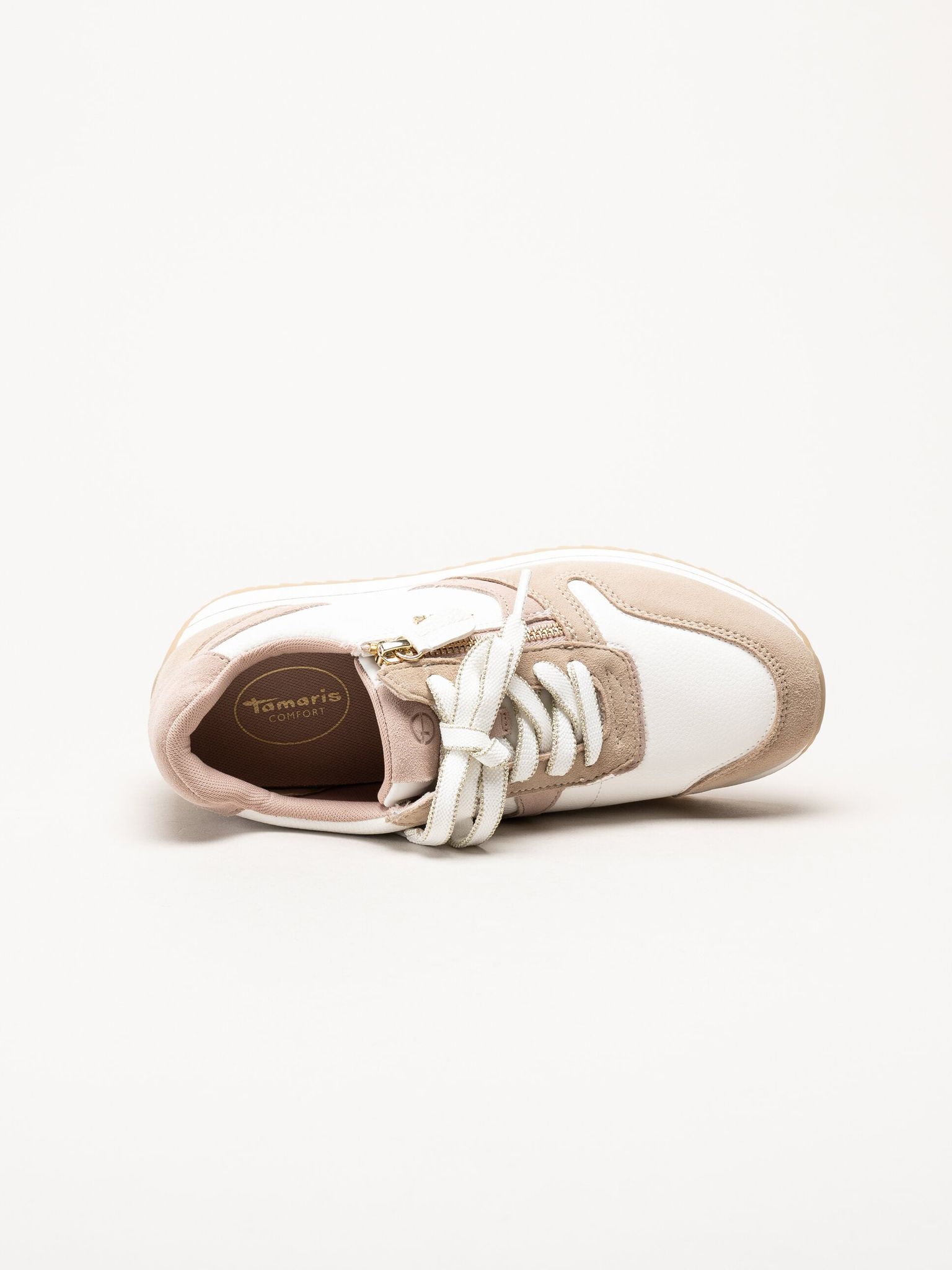 Tamaris - Wide fit - Beige sneakers i mocka