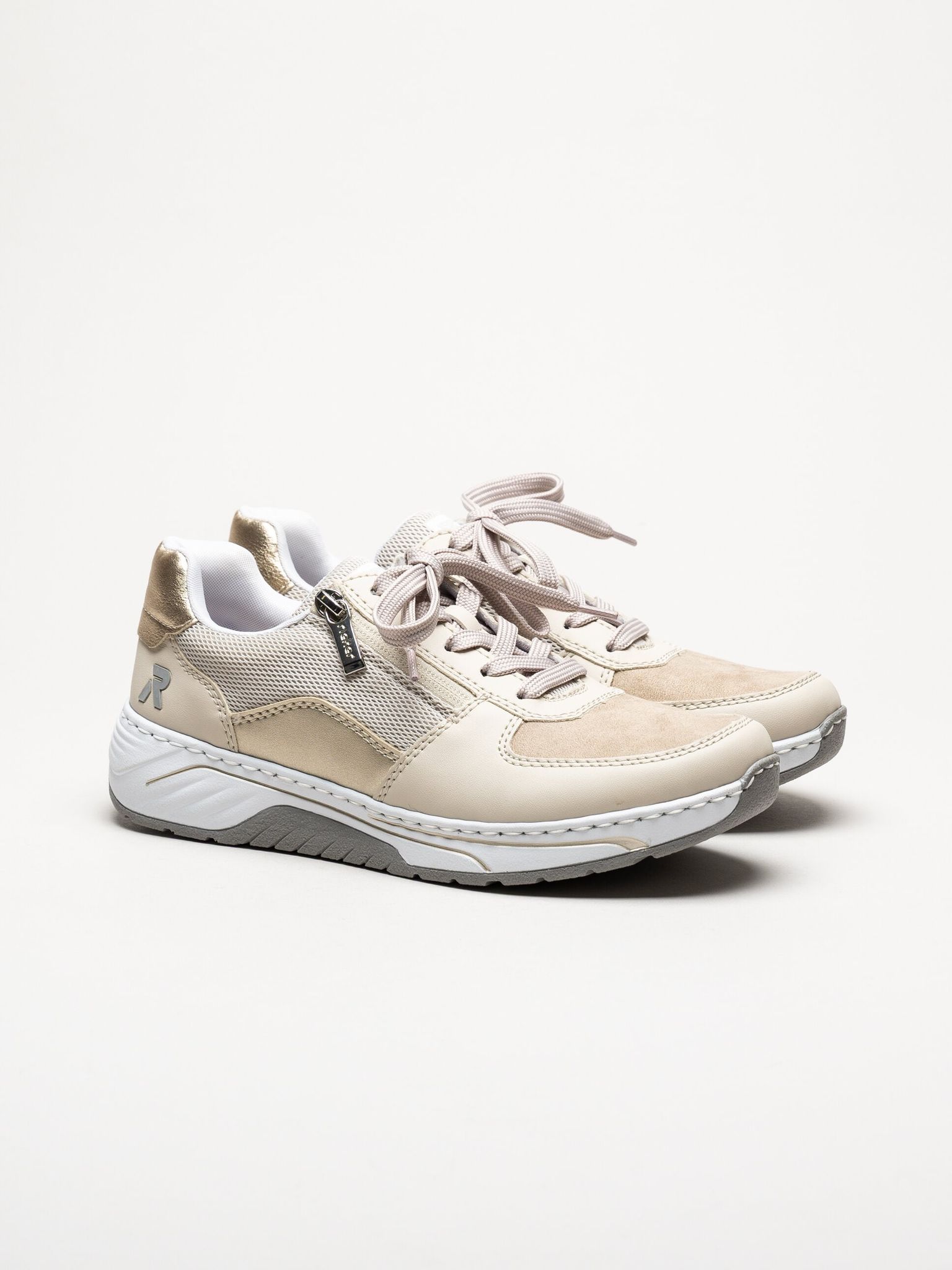 Rieker - Beige sneakers i skinnimitation