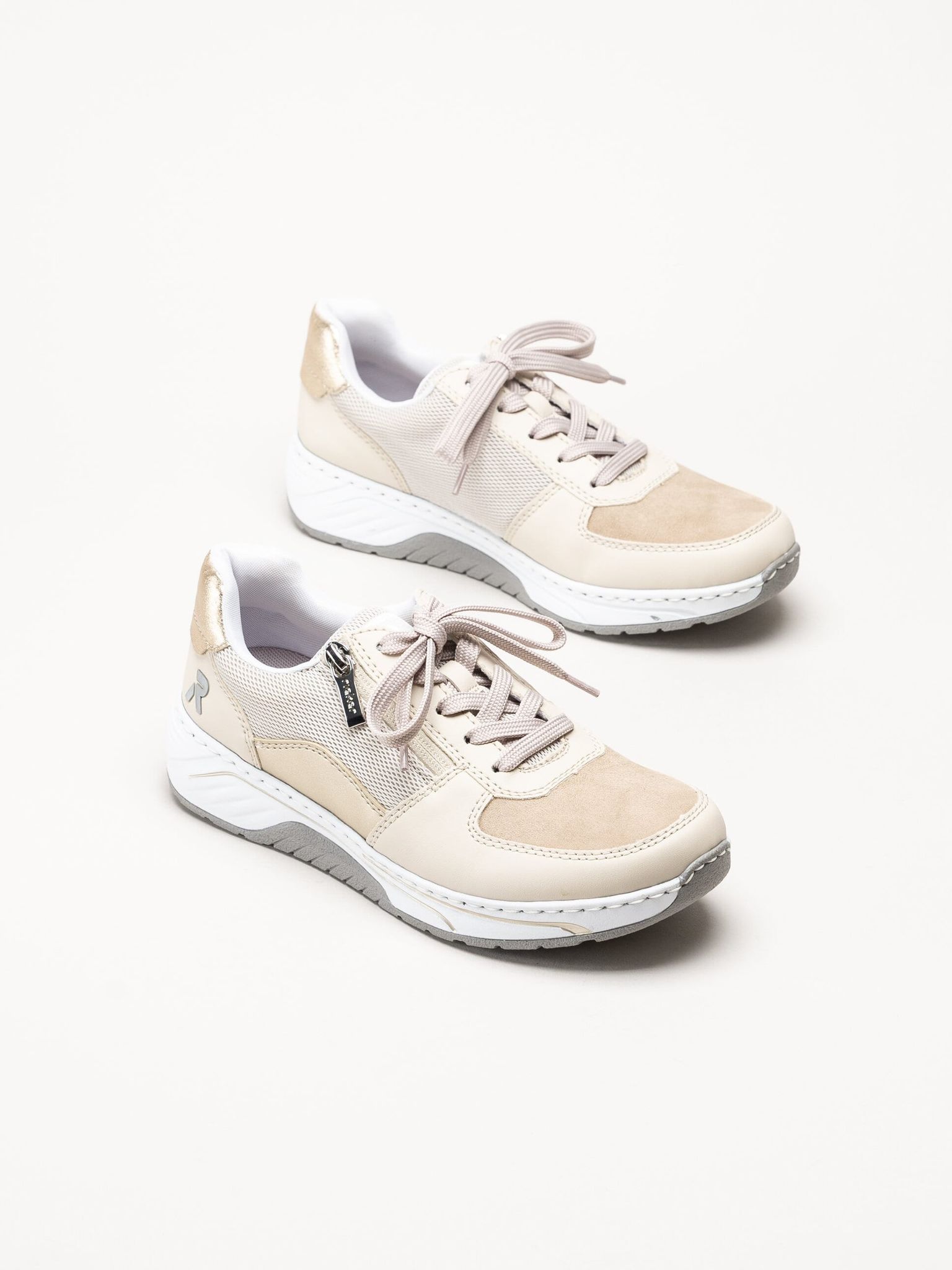 Rieker - Beige sneakers i skinnimitation