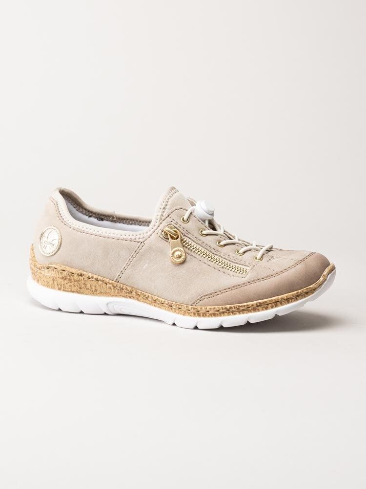Rieker - Beige slip on skor i mocka