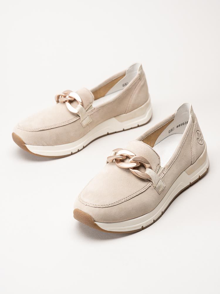 Rieker - Beige loafers i mocka