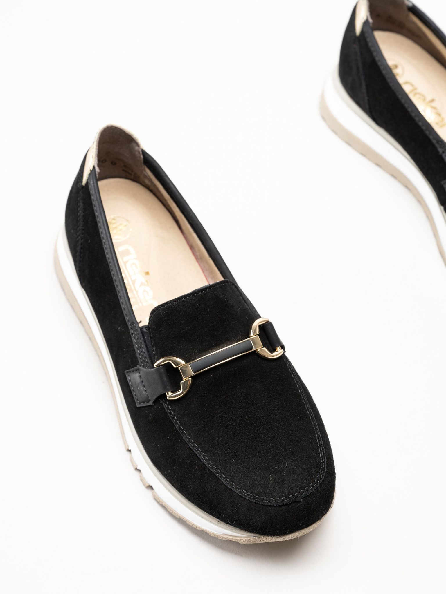 Rieker - Svarta loafers i mocka