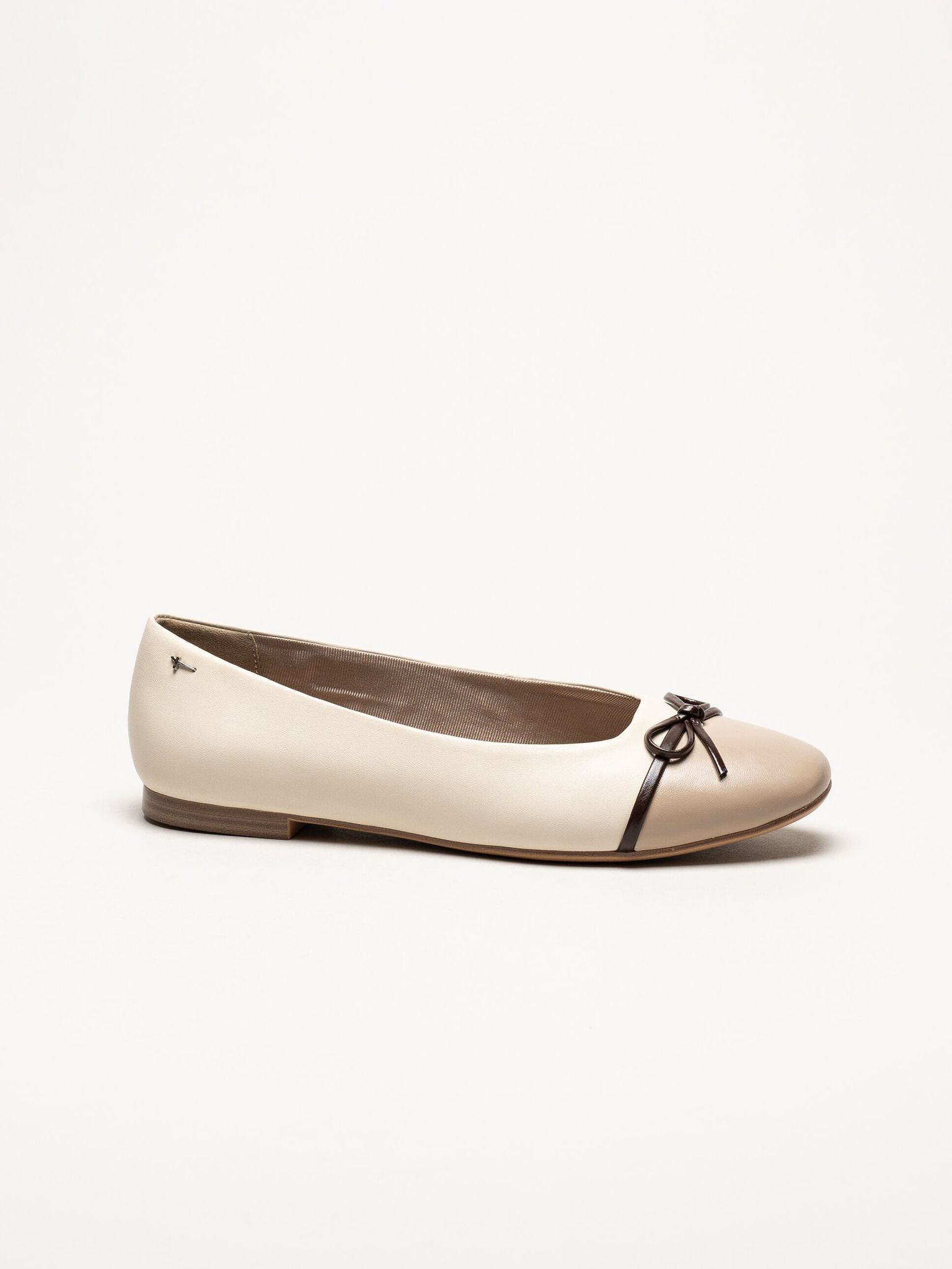 Tamaris - Beige ballerinaskor i skinn